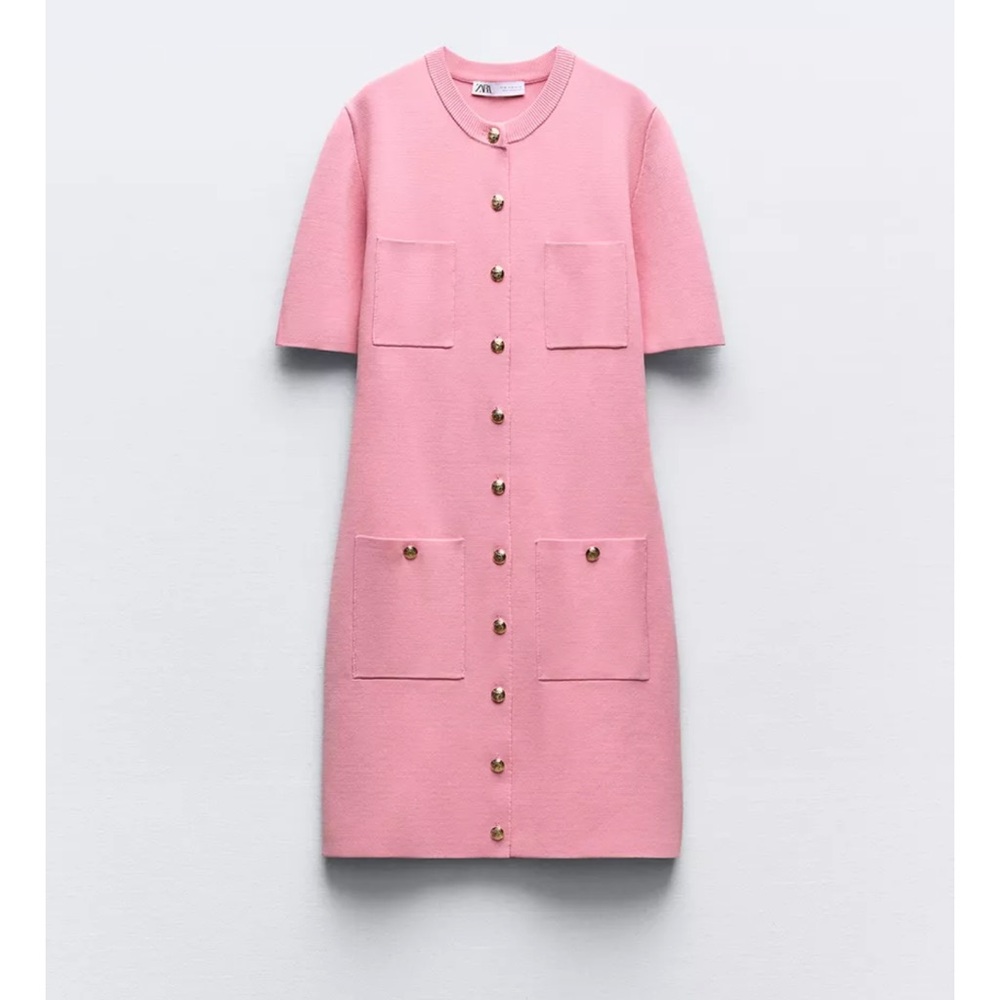 ZARA GOLD BUTTON KNIT MINI DRESS